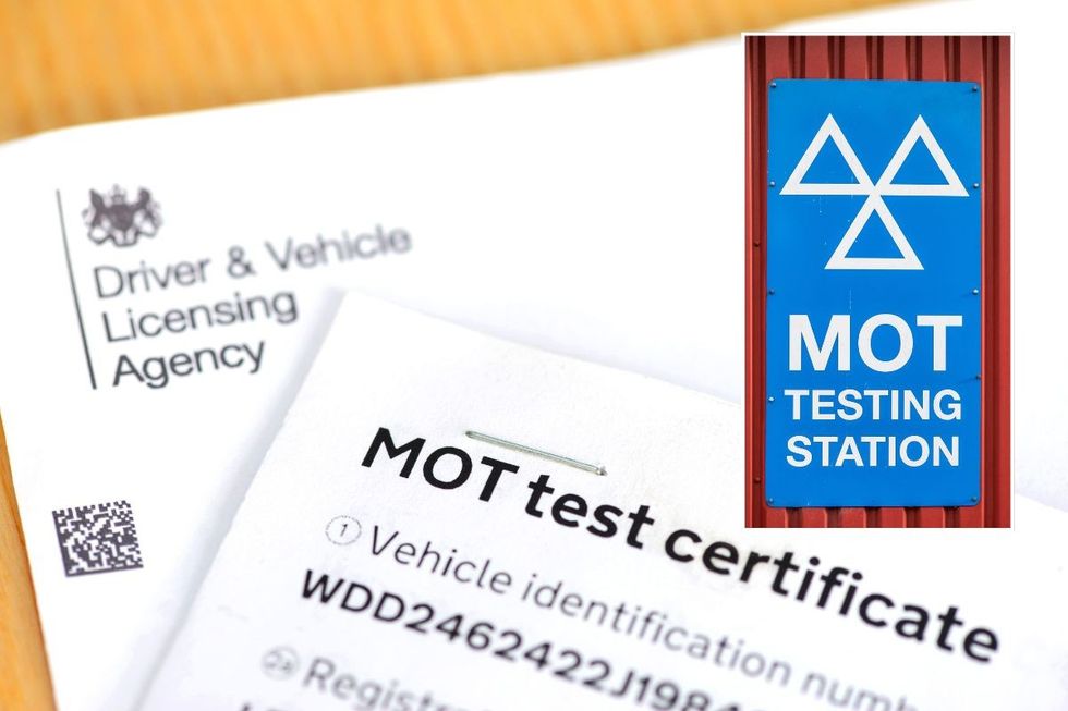 MOT test certificate and an MOT testing station sign