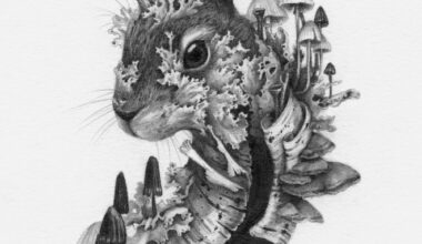 a drawing by Christina Mrozik of a rabbit enveloped in mushrooms