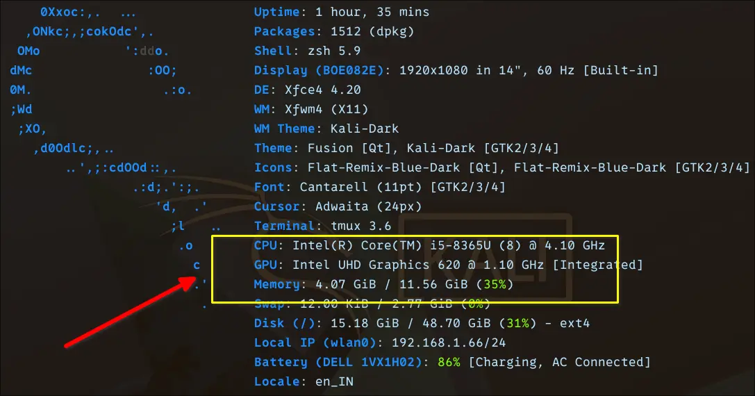 My hardware specification where I'm running Ollama benchmark for LLM models