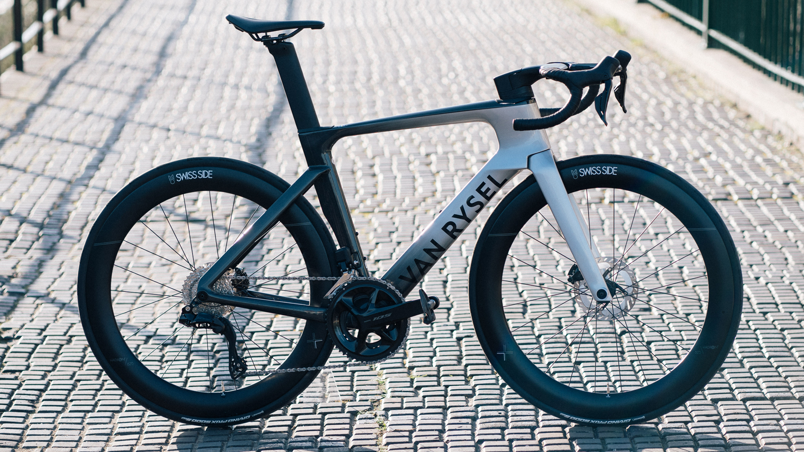 Van Rysel rcr-f on a cobbled street