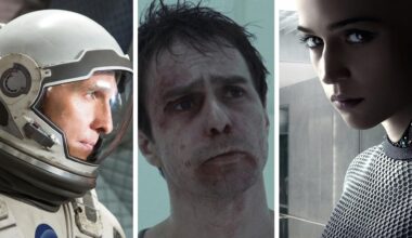 Split image showing three sci-fi thrillers: Interstellar, Moon, and Ex Machina