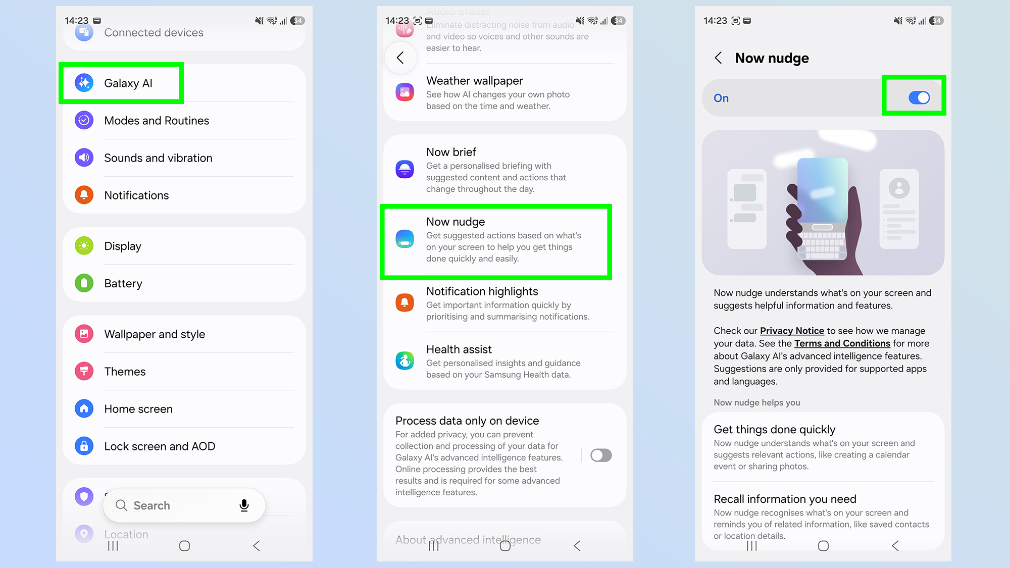 how to set up now nudge on galaxy s26