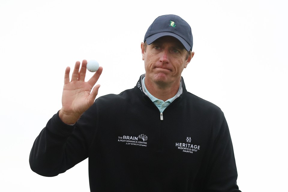 Nicolas Colsaerts of Belgium acknowledges the crowd on the 17th green during day four of the Alfred Dunhill Links Championship 2024 at the Old Course at St Andrews on October 06, 2024 in St Andrews, Scotland.