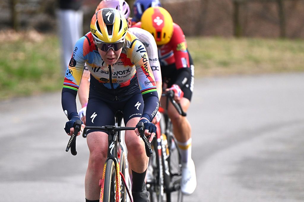 CITTIGLIO, ITALY - MARCH 15: Anna van der Breggen of Netherlands and Team SD Worx - Protime compete in the breakaway competes during the 27th Trofeo Alfredo Binda - Comune di Cittiglio 2026 a 152.7km one dat race from Luino to Cittiglio / #UCIWWT / on March 15, 2026 in Cittiglio, Italy.Luino, Italy. (Photo by Luc Claessen/Getty Images)