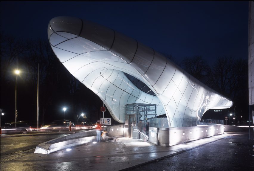Exterior view of shell structure by Zaha Hadid