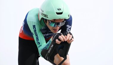 MASSA, ITALY - MAY 19: Felix Gall of Austria and Team Decathlon CMA CGM competes during the 109th Giro d&amp;apos;Italia 2026, Stage 10 a 42km individual time trial stage from Viareggio to Massa / #UCIWT / on May 19, 2026 in Massa, Italy. (Photo by Dario Belingheri/Getty Images)