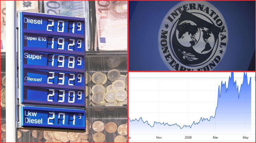 Petrol prices, IMF logo and oil price