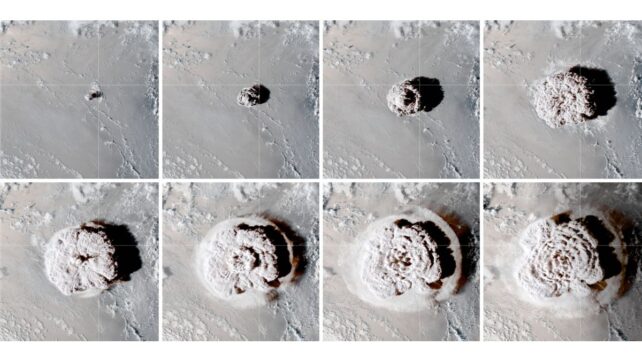 Sequence of images showing eruption of volcano
