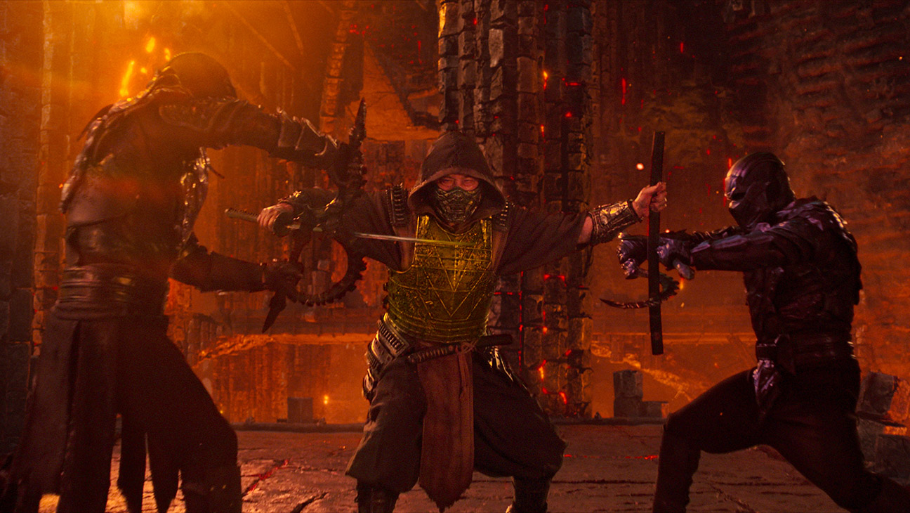 (L-R) Hiroyuki Sanada as Scorpion, and Joe Taslim as Bi-Han in New Line Cinema’s Mortal Kombat 2