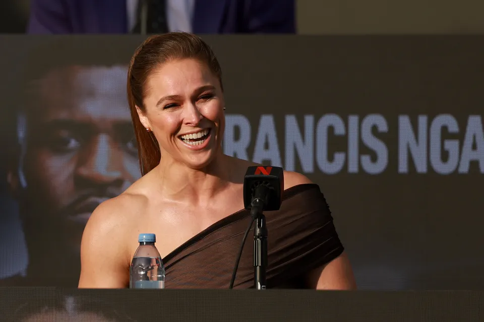 Ronda Rousey talking at a press conference