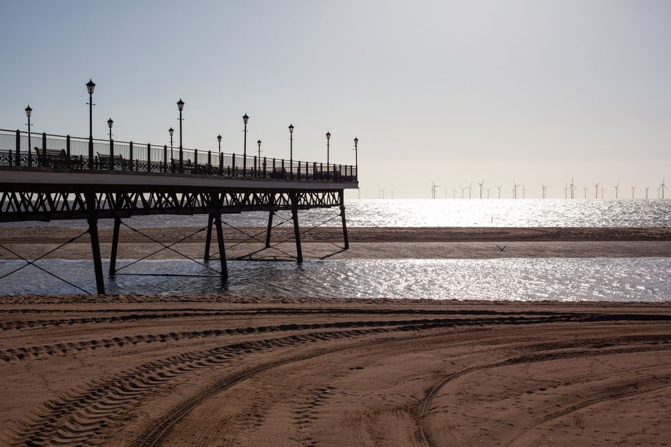 Skegness pier at low tide