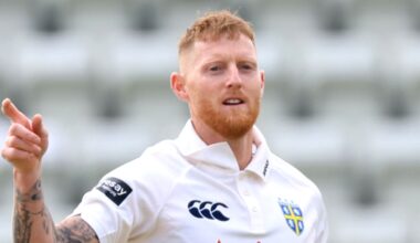 Ben Stokes celebrates a wicket on his County Championship return for Durham against Worcestershire