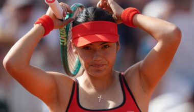Emma Raducanu of Britain warms up before the first round women's singles tennis match against Solana Sierra of Argentina at the French Open