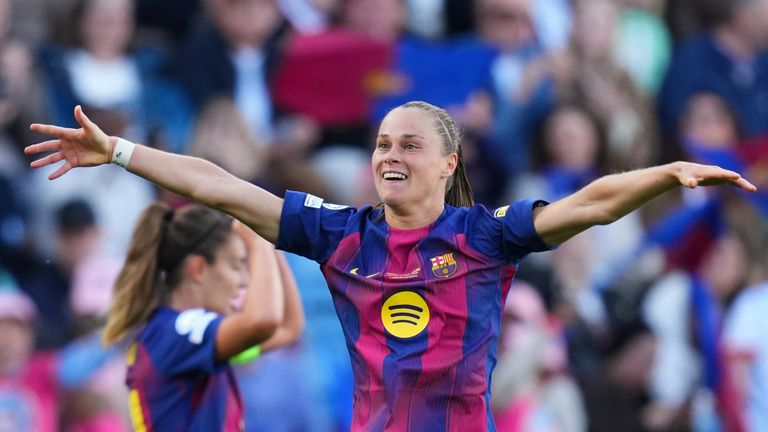 Barcelona's Ewa Pajor celebrates after scoring the opener