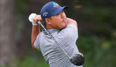 Si Woo Kim, of South Korea, watches his tee shot on the 14th hole during the first round of the Byron Nelson golf tournament in McKinney, Te