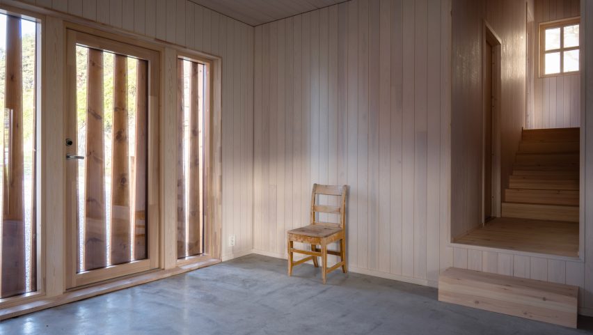 Wood-lined interior of a home extension in Norway