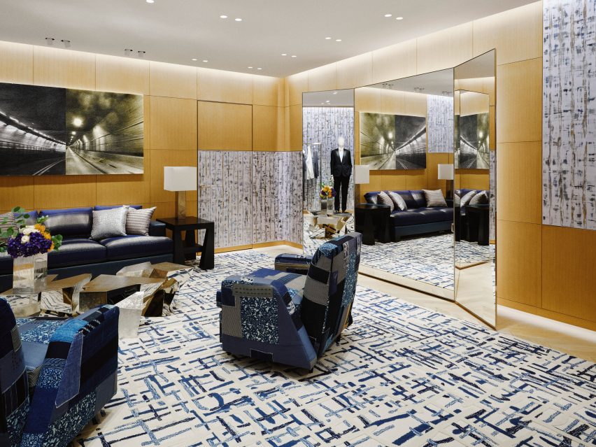 Denim armchairs in Dior store