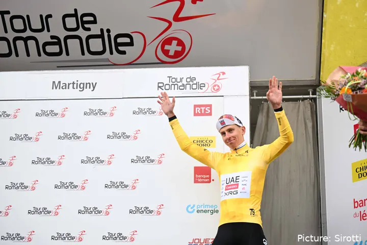 Tadej Pogacar on the Tour de Romandie podium