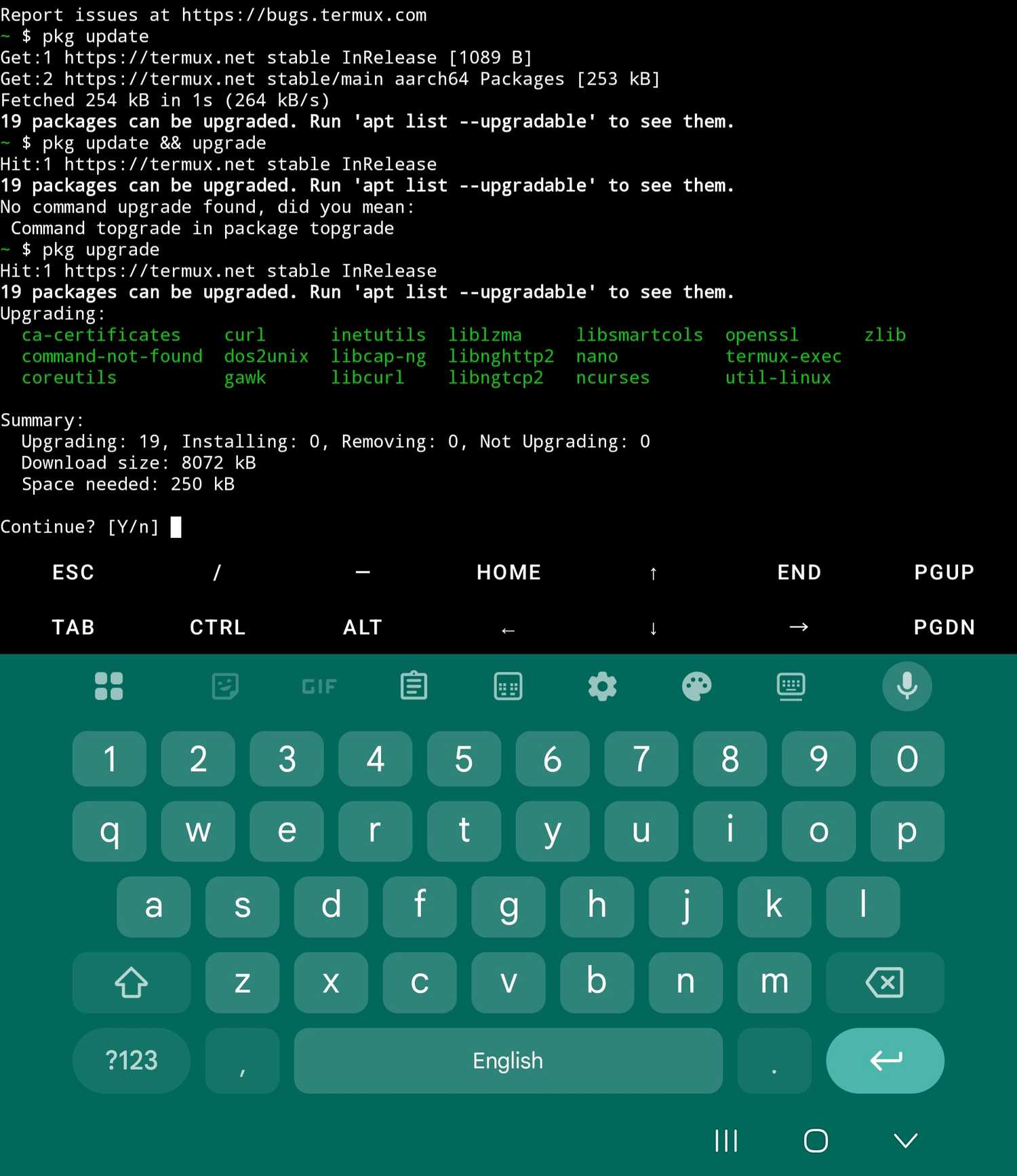 Operations running in Termux on a Samsung Z Fold 5