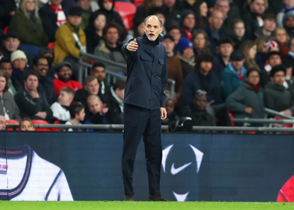 Thomas Tuchel, manager of England reacts during the international friendly match between England and Uruguay