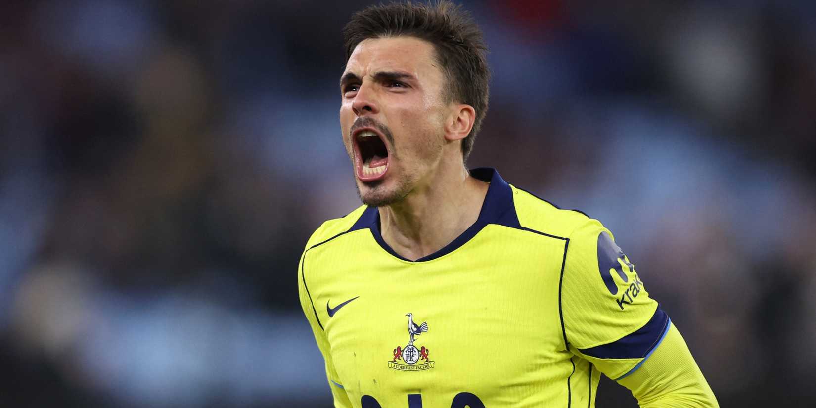 Tottenham Hotspur midfielder Joao Palhinha celebrates Premier League win over Aston Villa