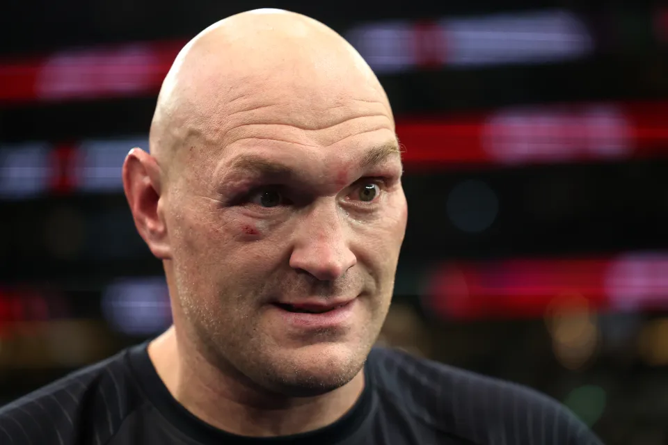 Tyson Fury is interviewed following victory in the Heavyweight fight between Tyson Fury and Arslanbek Makhmudov at Tottenham Hotspur Stadium on April 11, 2026 in London, England