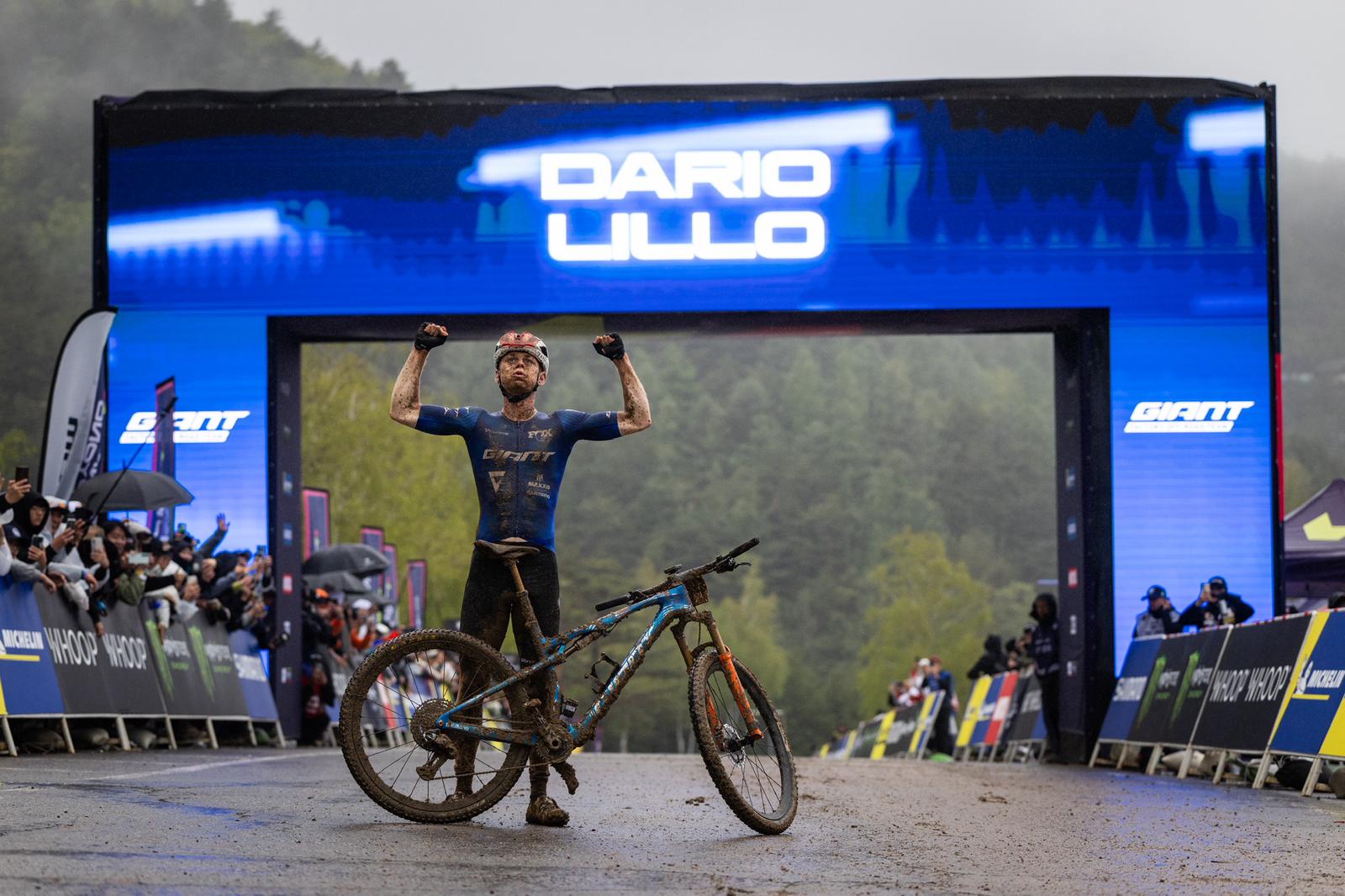 Dario Lillo (Giant Factory Off-Road) celebrates winning the UCI XCO World Cup MONA YongPyong