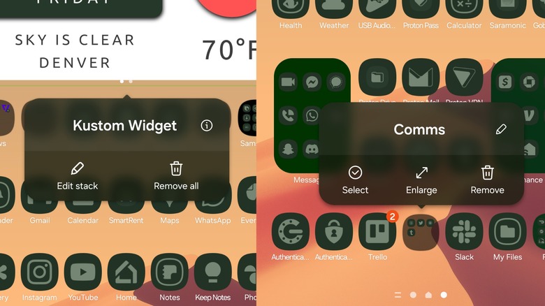 Long-press menus for widgets and folders in Samsung One UI Home