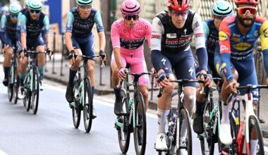 Afonso Eulalio of Portugal and Team Bahrain - Victorious - Pink Leader Jersey competes during the 109th Giro d'Italia