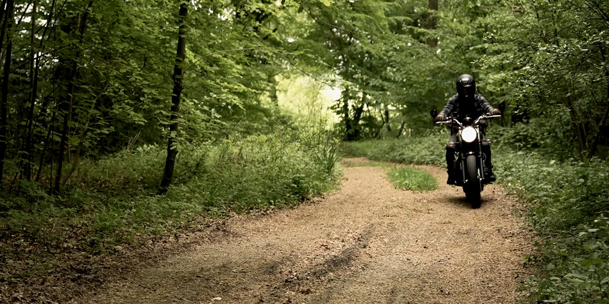 A silent and solitary bivouac with a motorcycle in a forest in the United Kingdom