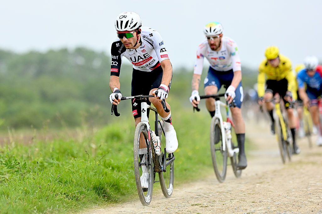 LANNILIS, FRANCE - MAY 10: Filippo Baroncini of Italy and UAE Team Emirates - XRG competes during the 42nd Tro-Bro Leon 2026 a 202.1km one day race from Lannilis to Lannilis on May 10, 2026 in Lannilis, France. (Photo by Billy Ceusters/Getty Images)