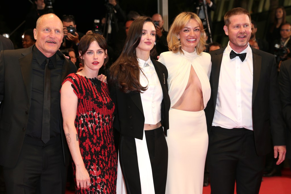 Woody Harrelson, Kristen Stewart, Charlotte Le Bon, Emma Mackey and Tim Heidecker attend the "Full Phil" screening during the Cannes Film Festival
