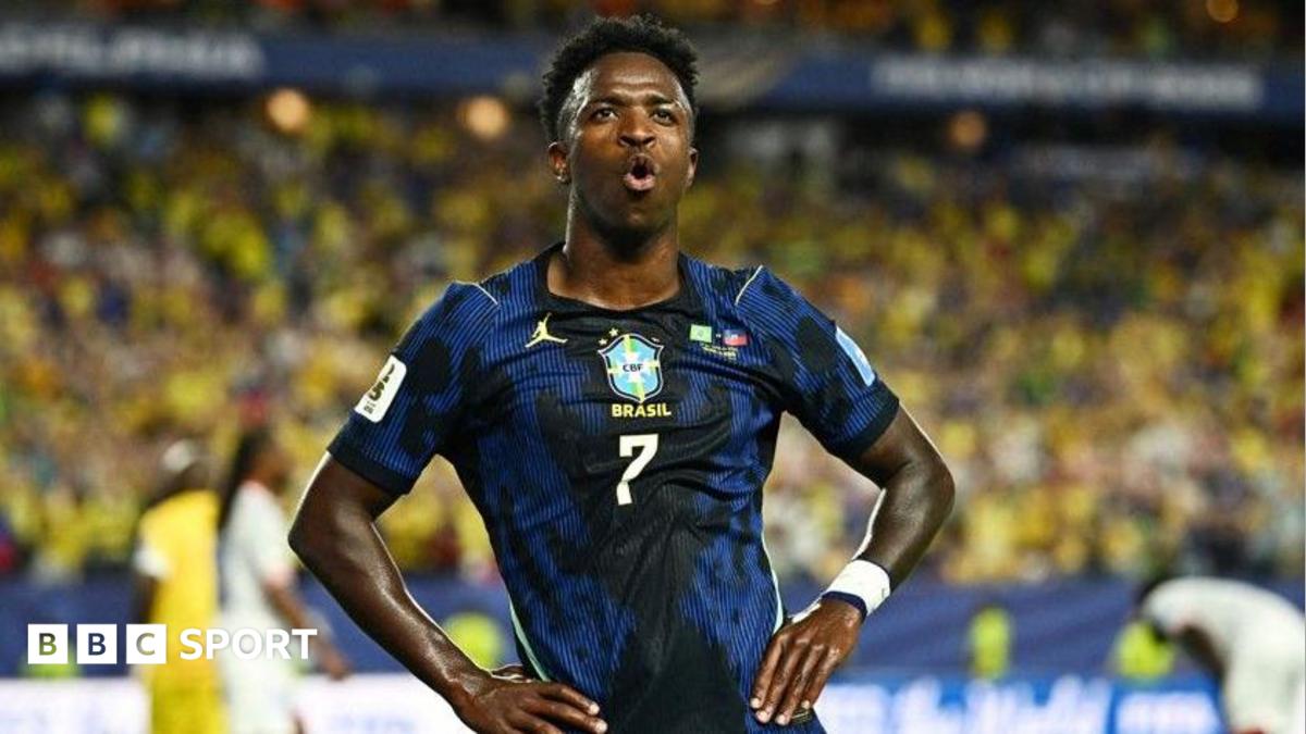 Brazil's Vinicius Jr celebrates scoring against Haiti at the 2026 World Cup