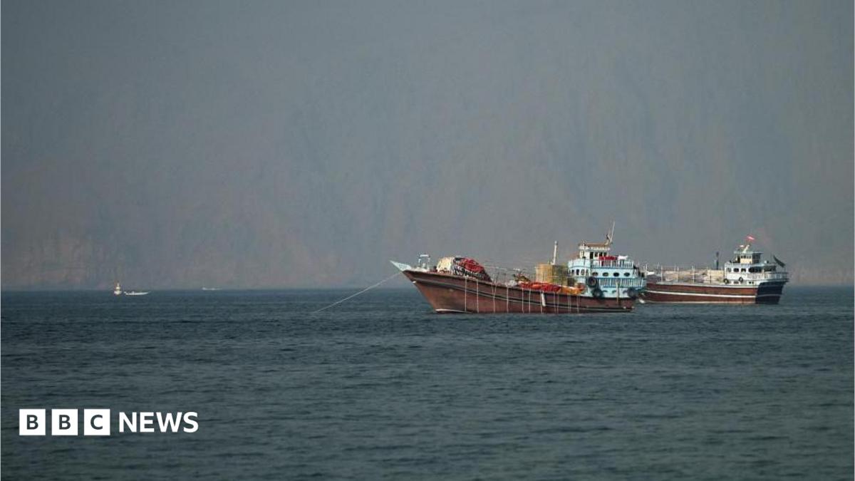 Two vessels at the Strait of Hormuz, taken from Musandam, Oman