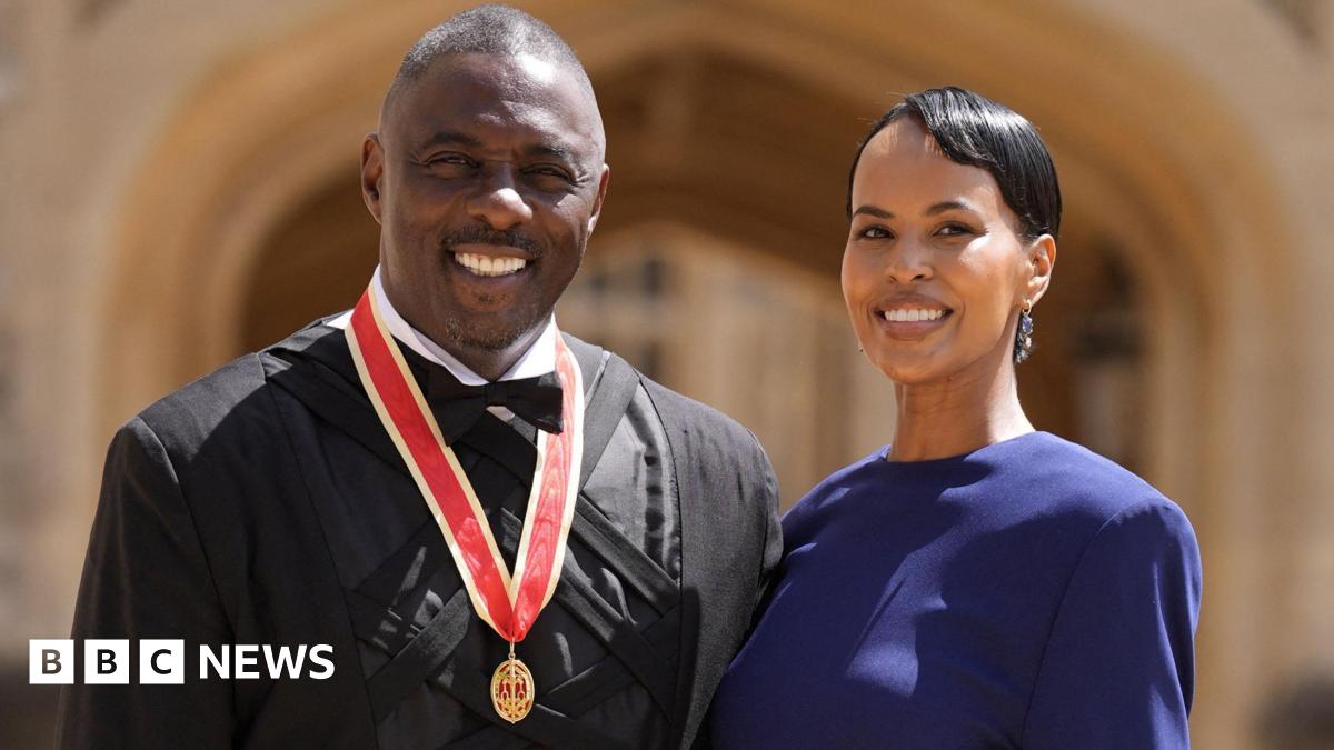Sir Idris Elba, activist, actor and musician, poses with wife Sabrina Dhowre Elba, after being made a Knight Bachelor by King Charles III at Windsor Castle, Windsor, Britain, June 2, 2026