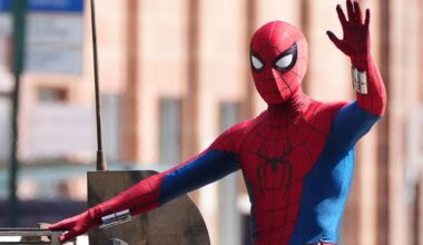 Tom Holland as Spider-Man on the set of Spider-Man: Brand New Day