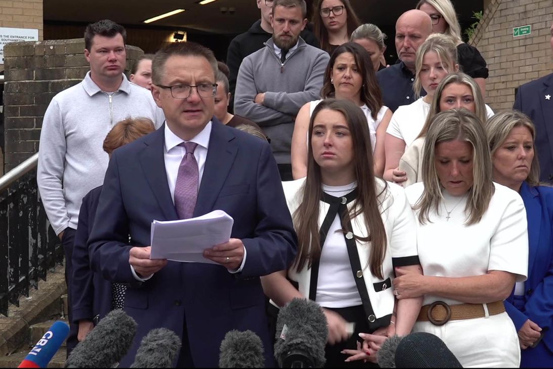Henry Nowak's father Mark speaking to the media outside Southampton Crown Court on Monday.