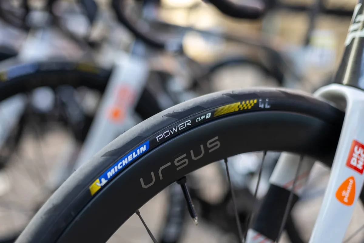 Unreleased Micehlin Power Cup S tyre at the 2026 Tour Auvergne-Rhône-Alpes