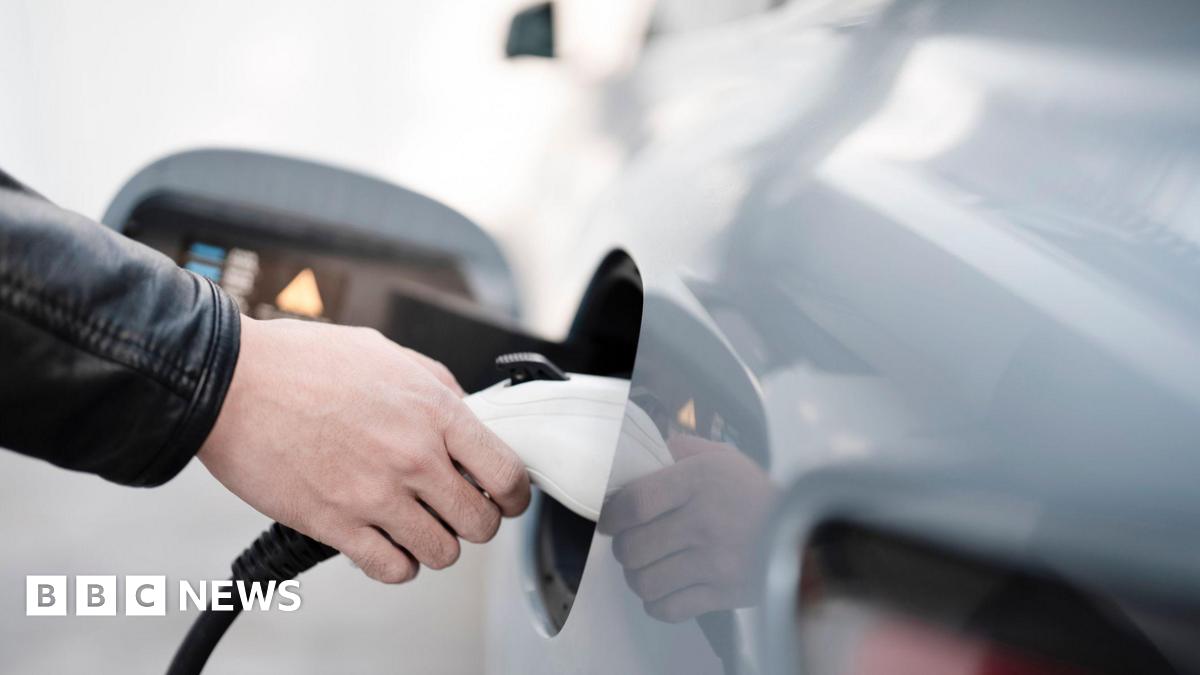 Person's hand putting a charger into an electric vehicle