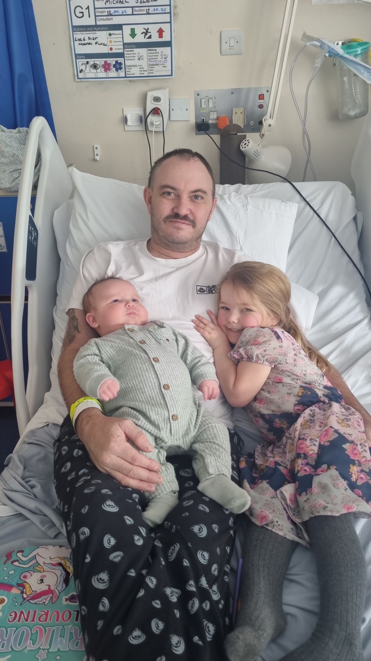 Mike in hospital with Alanah and Morgan (Collect/PA Real Life)