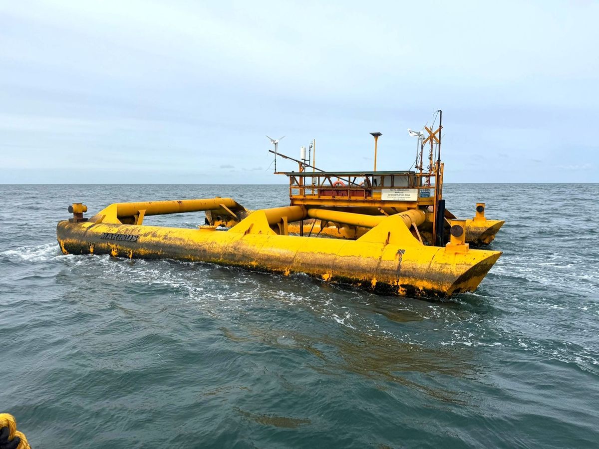 The Marinus monitoring platform returns to dock in Holyhead after completing its mission