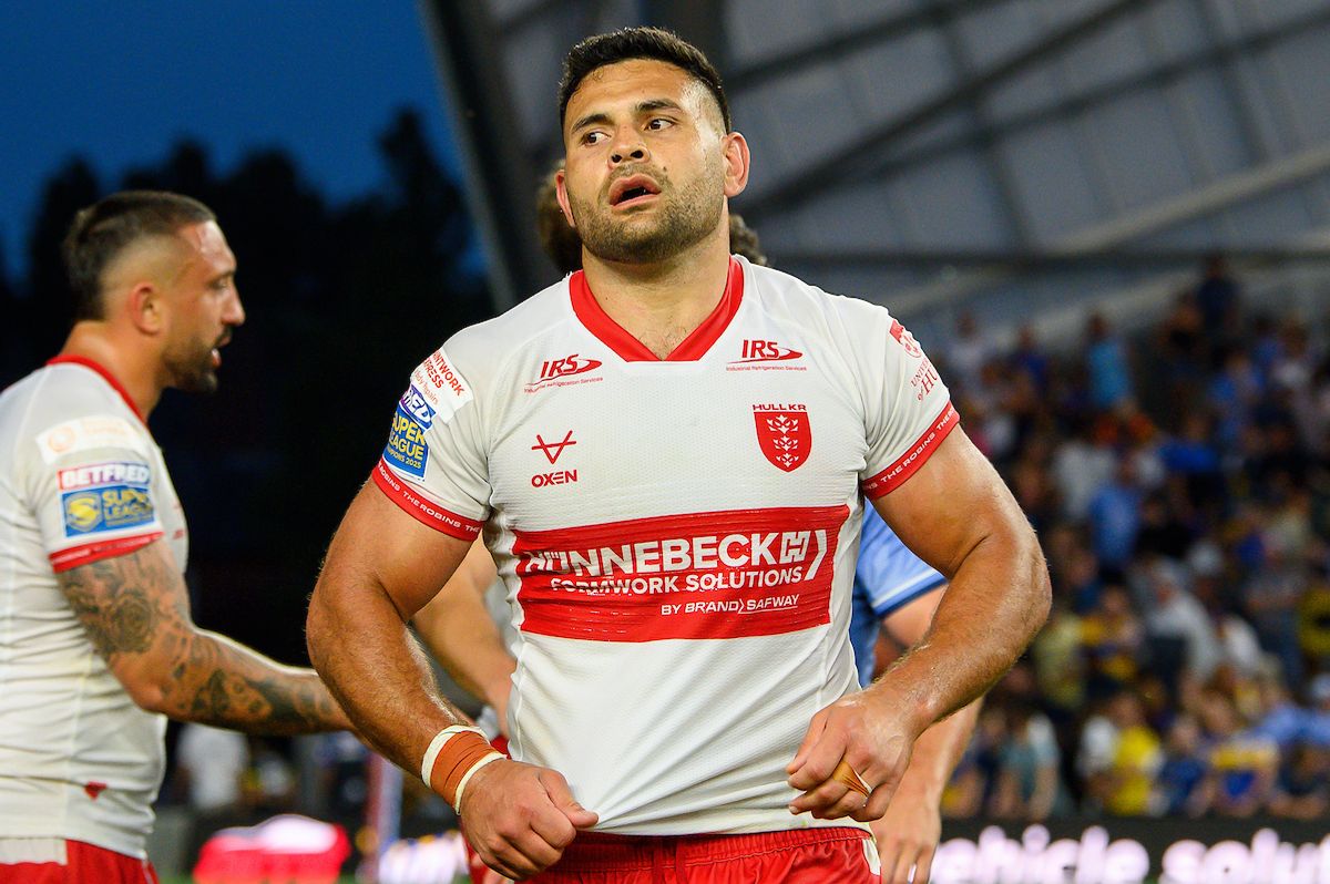 Hull KR's Rhyse Martin dejected after his side's loss to Leeds