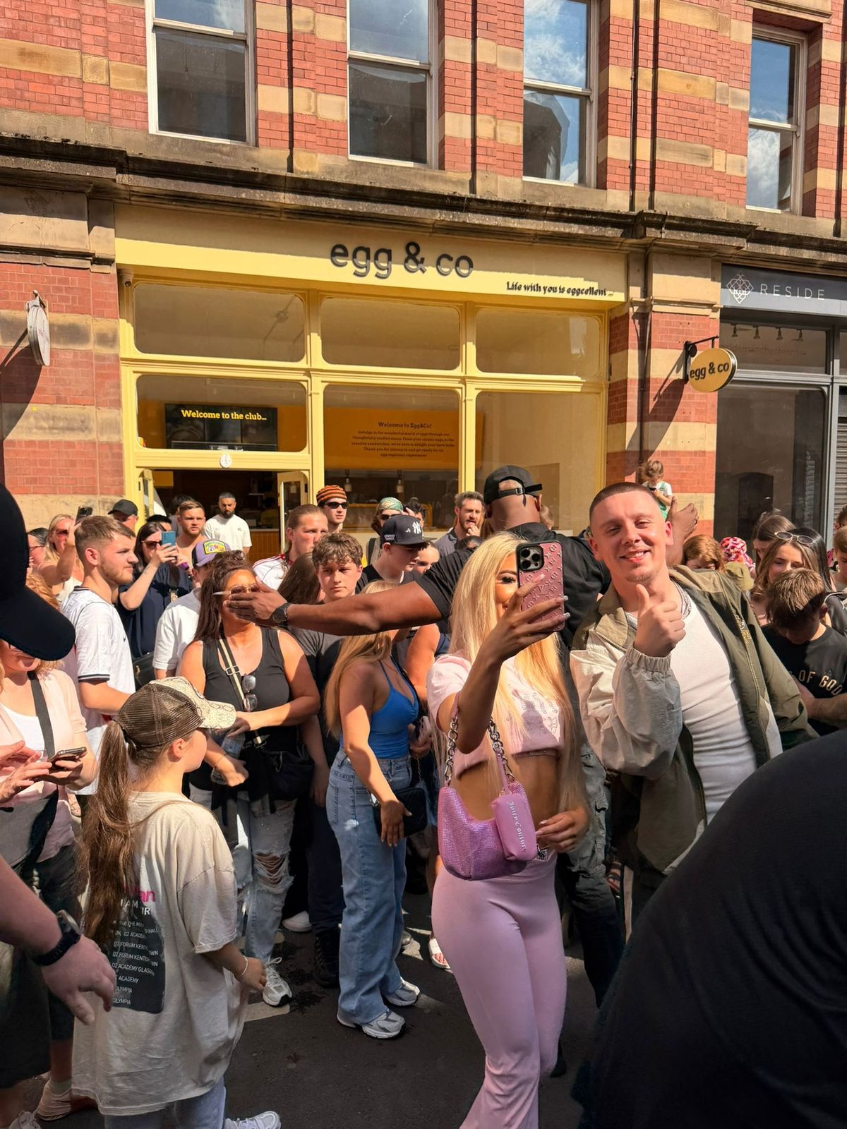 Filming took place outside of Egg & Co in Deansgate on Monday