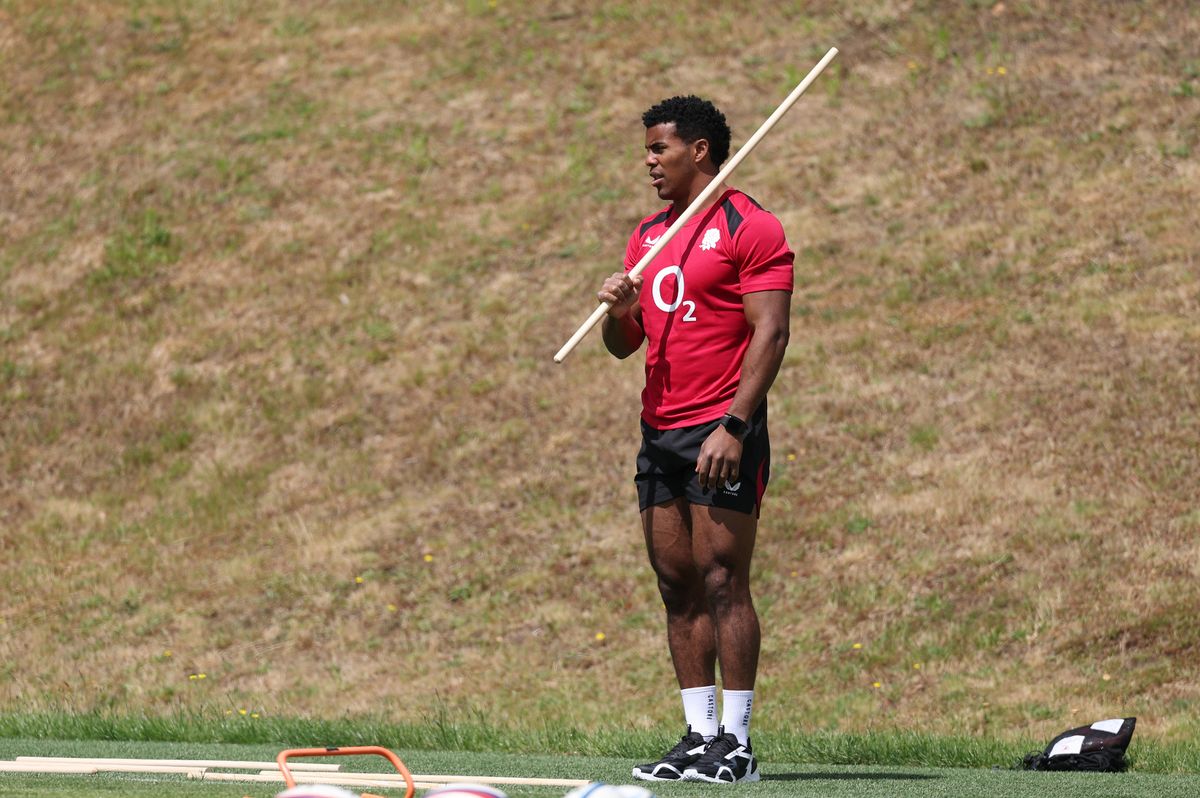 BAGSHOT, ENGLAND - JUNE 10: Immanuel Feyi-Waboso of England takes part during an England Rugby training session at Pennyhill Park on June 10, 2026 in Bagshot, England. (Photo by Warren Little/The RFU Collection via Getty Images)