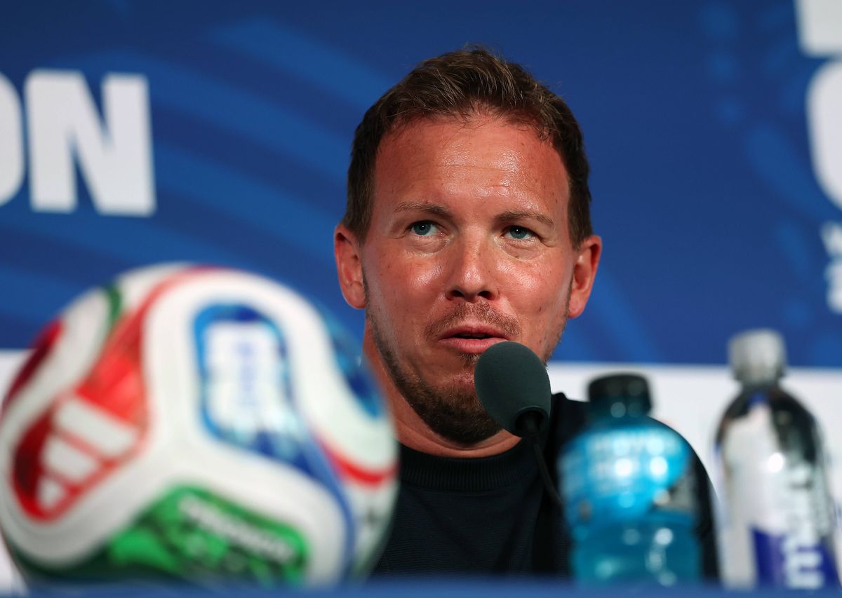 HOUSTON, TEXAS - JUNE 13: Julian Nagelsmann, head coach of Germany during the press conference of Germany one day ahead of the FIFA World Cup 2026 Group E match between Germany and Curacao at Houston Stadium on June 13, 2026 in Houston, Texas. (Photo by Molly Darlington/Getty Images)