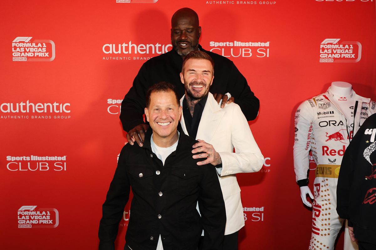 Shaquille O'Neal, David Beckham and Jamie Salter attend Sports Illustrated Club SI during the F1 Grand Prix of Las Vegas on November 18, 2023 in Las Vegas, Nevada.