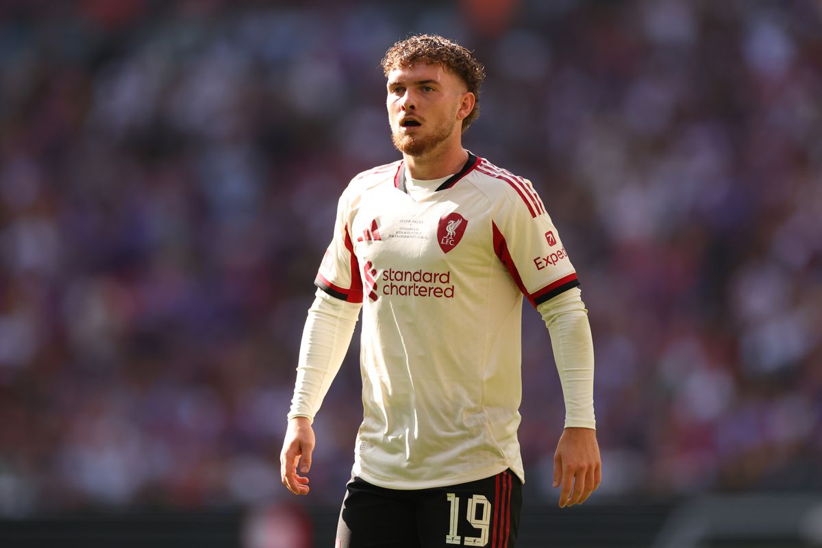 Harvey Elliott of Liverpool during the 2025 FA Community Shield match against Crystal Palace in August last year