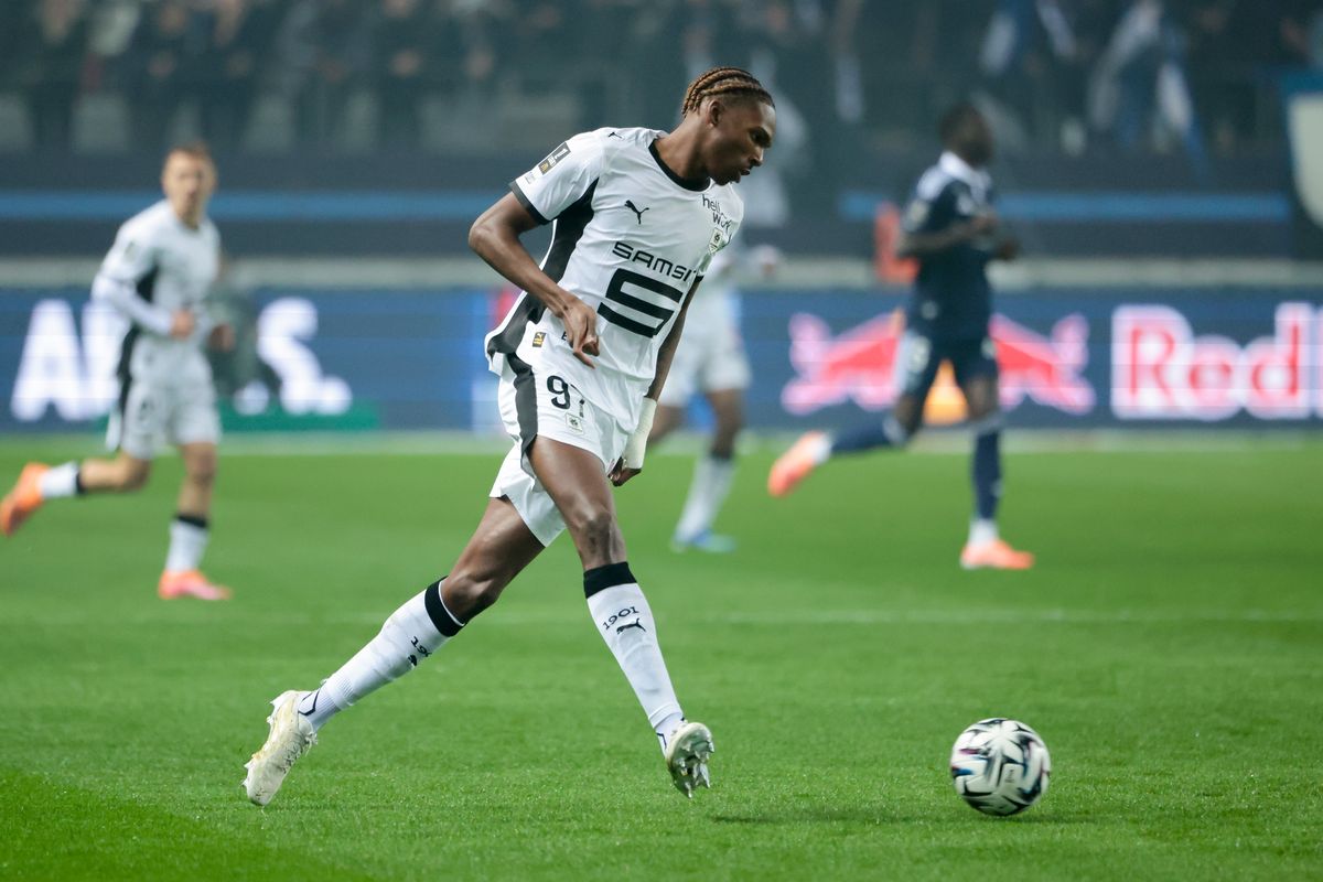 Jeremy Jacquet of Rennes during the Ligue 1 McDonald's football match between Paris FC and Stade Rennais FC (Rennes) at Stade Jean Bouin on November 7, 2025 in Paris, France