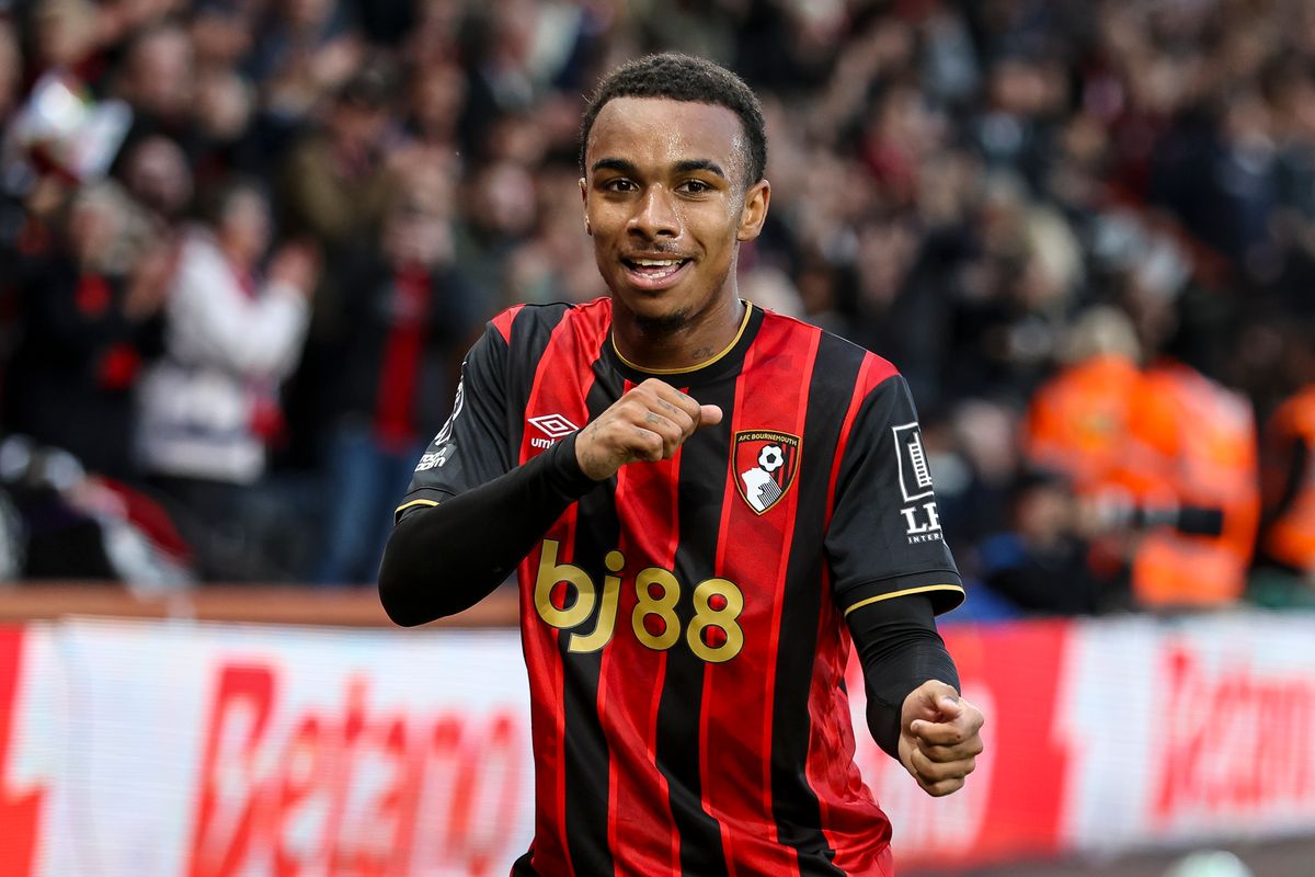 Eli Junior Kroupi of Bournemouth celebrates after he scores a goal to make it 1-0- during the Premier League match between Bournemouth and Manchester City at Vitality Stadium