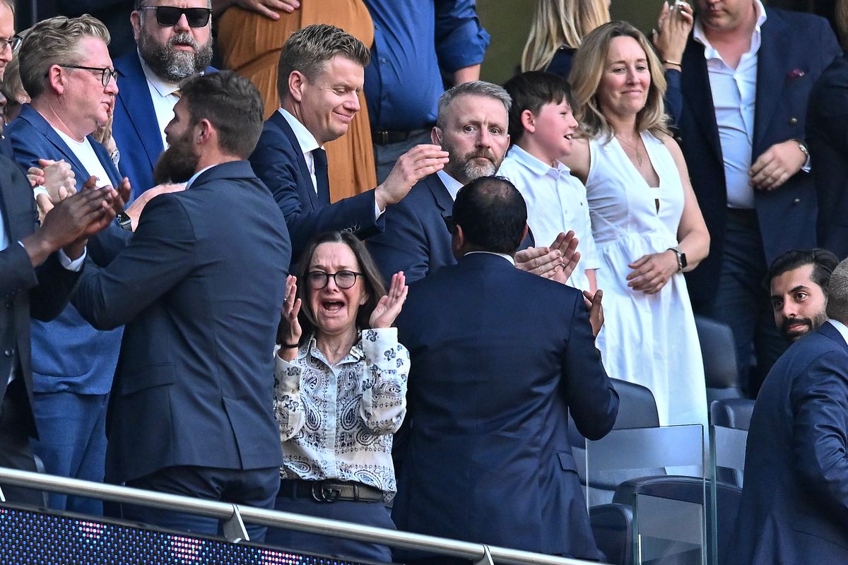 Vivienne Lewis, centre, at Tottenham Hotspur's final Premier League match of the season against Everton as the club escaped relegation